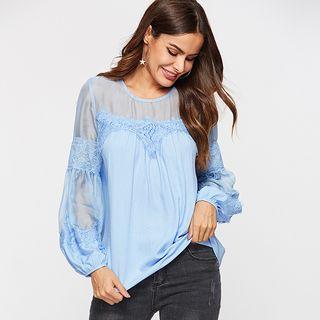 Mesh Panel Lantern-sleeve Top