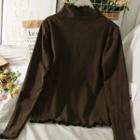 Ruffle-edge Mock-neck Slim T-shirt In 6 Colors