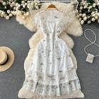 Sleeveless Round-neck Embroidered Panel Lace Dress