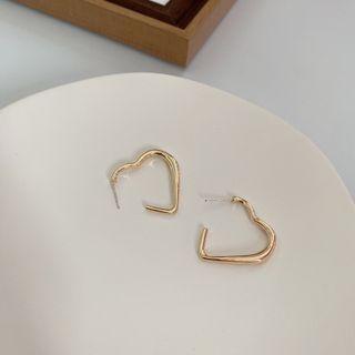 Heart Alloy Earring 1 Pair - Stud Earring - S925 Silver Needle - Heart - Gold - One Size
