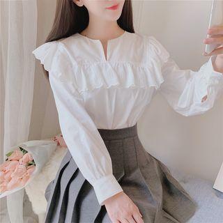 Long-sleeve Frill-trim Top As Shown In Figure - One Size