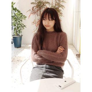 Round-neck Wool Blend Furry-knit Top