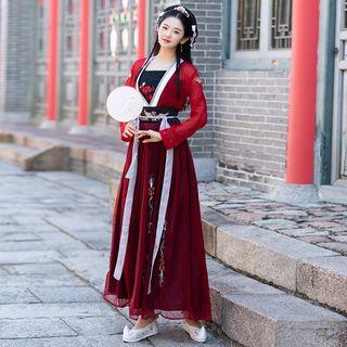 Long-sleeve Hanfu Top / Camisole / Maxi Skirt / Set