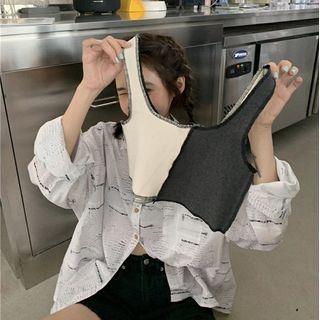 Color Block Camisole / Long-sleeve Retro Shirt