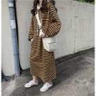 Slit-side Hooded Striped Maxi Dress