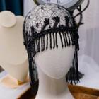 Wedding Fringed Lace Cloche Hat Black - One Size