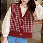 Long-sleeve Blouse / Check Sweater Vest