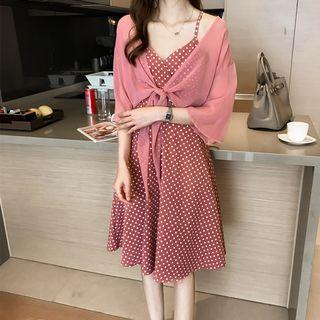 Set: Polka Dot A-line Sundress + Chiffon Jacket