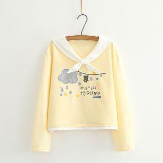 Contrast Collar Printed Long-sleeve T-shirt Yellow - One Size