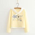 Contrast Collar Printed Long-sleeve T-shirt Yellow - One Size