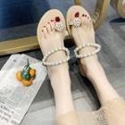Faux Pearl Accent Toe Loop Flat Sandals