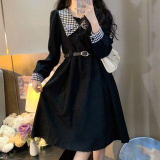 Argyle Collar Panel Midi A-line Dress