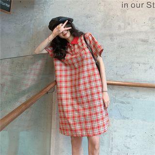 Plaid Short-sleeve Polo Dress Dress - One Size