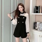 Chiffon-sleeve Double-breasted Wide Leg Playsuit