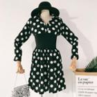Leopard Print / Polka Dot Panel Long-sleeve A-line Dress