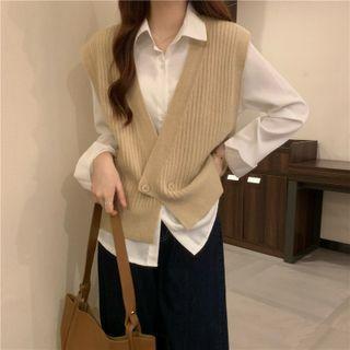 Plain Shirt / Double Breasted Sweater Vest