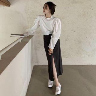 Puff-sleeve Cropped Blouse / Skirt