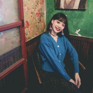 Pointelle Knit Cardigan / Floral Midi A-line Skirt