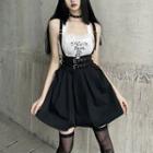 Lettering Lace Trim Camisole Top / Buckled Mini Suspender Skirt