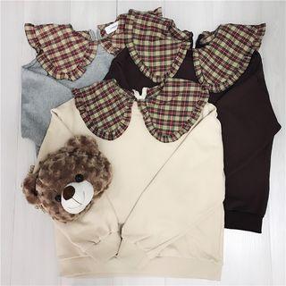 Frilled Trim Plaid Collar Top
