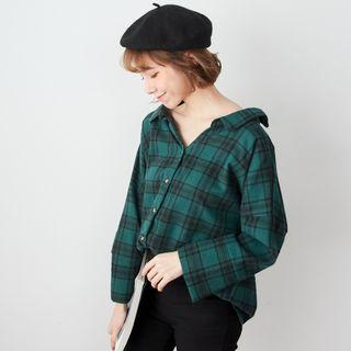 Long-sleeve Tie-back Check Shirt