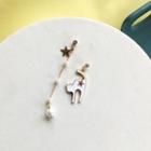 Non-matching Alloy Cat Faux Pearl Dangle Earring 1 Pair - S925 Silver - Earrings - One Size