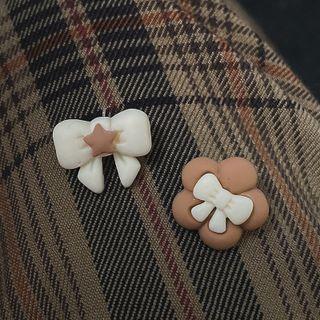 Asymmetrical Stud Earring 1 Pair - Almond & Brown - One Size