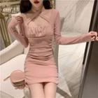 Cross Strap Long-sleeve Mini Sheath Dress