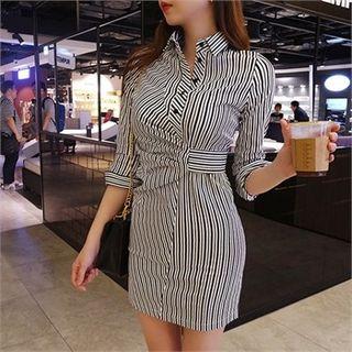 Half-placket Striped Bodycon Dress
