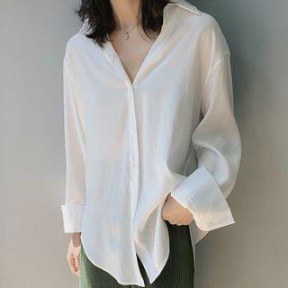 Set: Spaghetti Strap Chiffon Top + Long-sleeve Shirt