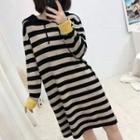 Hooded Stripe Long-sleeve Midi Sweater Dress