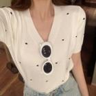 Short-sleeve Dotted Knit Top White - One Size