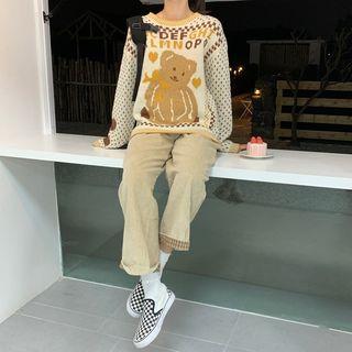 Bear Printed Sweater Almond - One Size