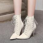 Lace Up Pointed Stiletto Ankle Boots