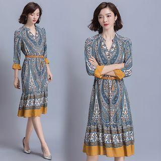 Print Split-neck Dress