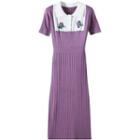 Short-sleeve Knit Maxi Dress Purple - One Size