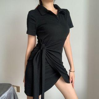 Short-sleeve Tie-waist Mini Polo Dress