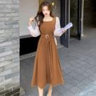 Square Neck Two Tone A-line Dress