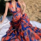 Cross Strap Floral A-line Dress