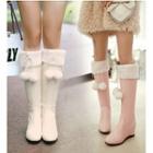 Faux Leather Pompom Hidden Wedge Knee-high Boots