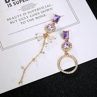 Non-matching Rhinestone Drop Earring As Shown In Figure - One Size