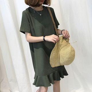 Short-sleeve Frill Trim Mini T-shirt Dress