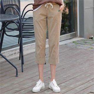 Drawstring-waist Cuffed-hem Pants