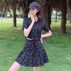 Butterfly Print Crop Shirt / Mini A-line Skirt / Set