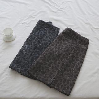 High Waist Printed Leopard Split A-line Skirt
