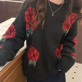 Flower Jacquard Sweater Black - One Size