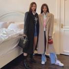 Padded-shoulder Single-breasted Long Coat