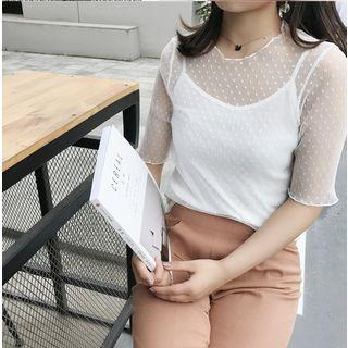 Dotted Mesh Top With Camisole