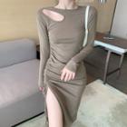 Long-sleeve Drawstring Side-slit Mini T-shirt Dress