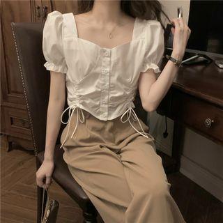 Puff Sleeve Drawstring Blouse